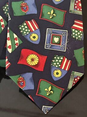 KENZO  Silk Cabbage Tie Necktie American Medallions Medals Pop Art